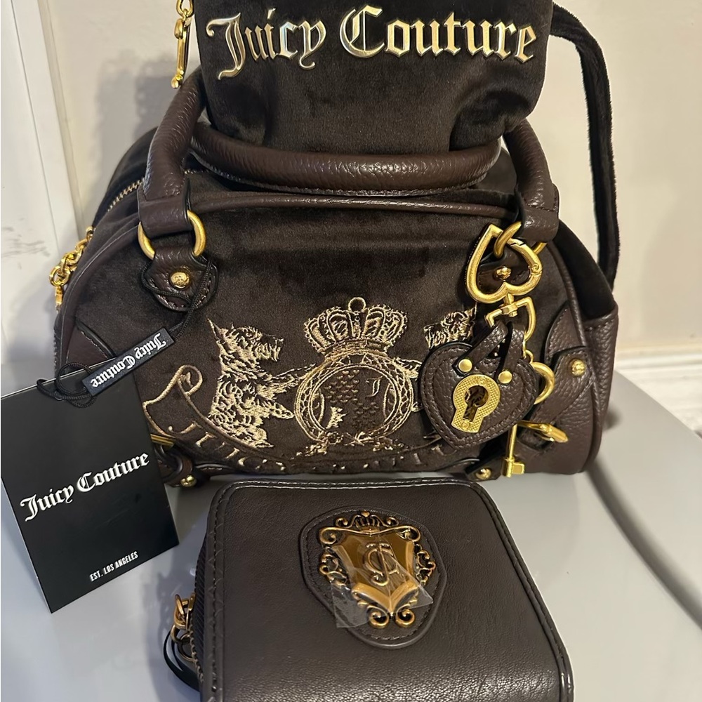 Juicy Couture Dark Brown and Gold Handbag Set